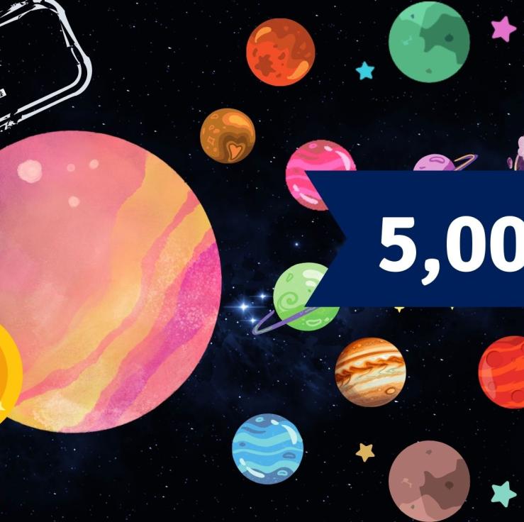 A graphic showing los of cartoon planets, the numbers 1992 and 5000